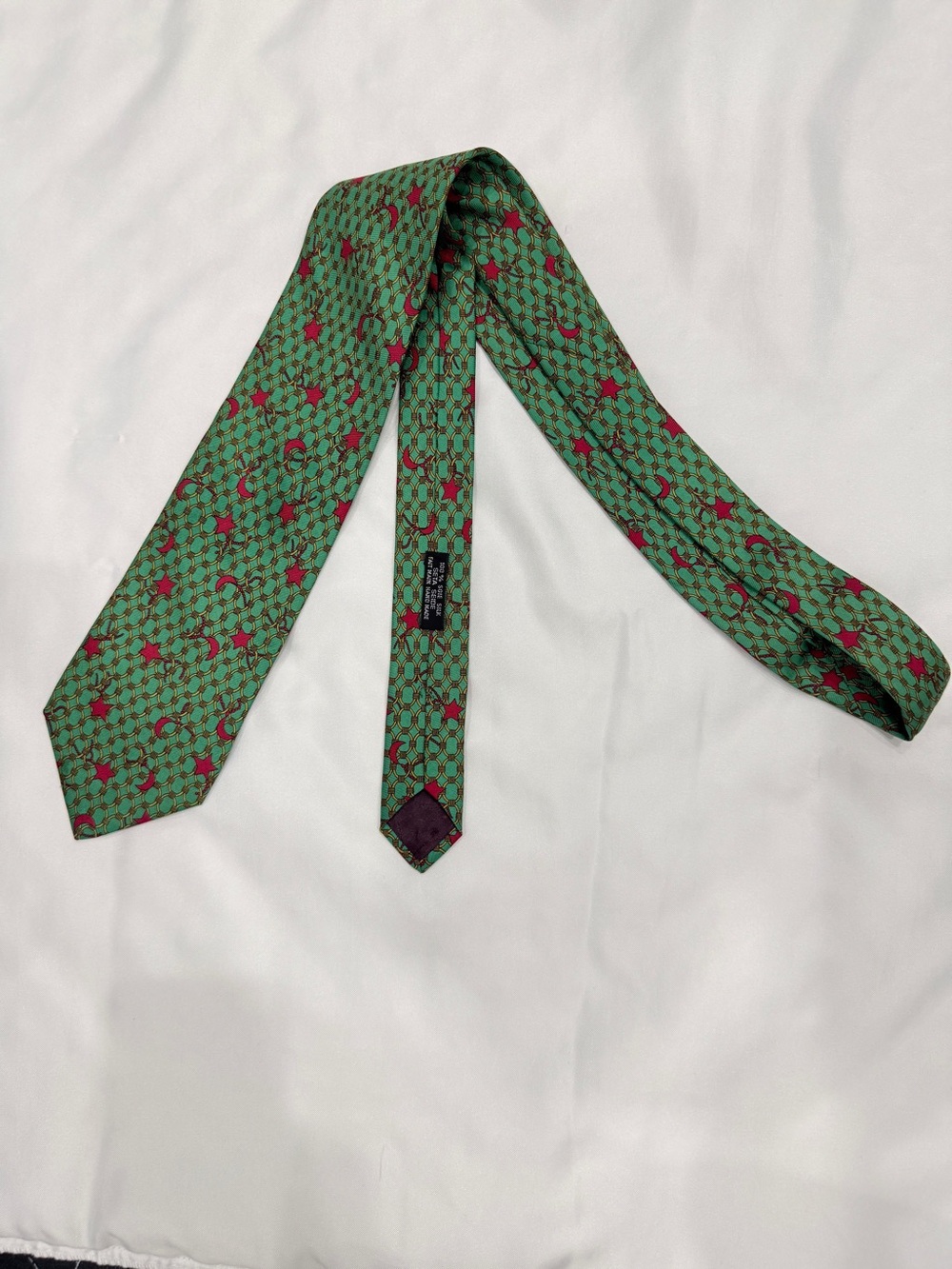 Dior Green Silk Tie with Red Star Motif